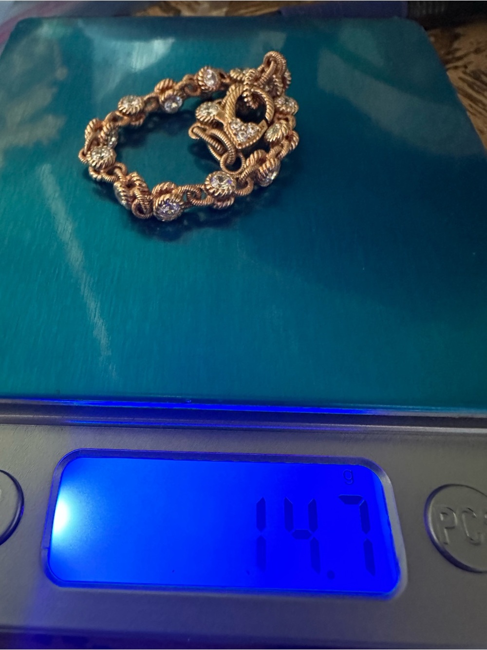 Judith Ripka 925 Rose Gold Tone CZ Link Bracelet 7” Heart Clasp - Picture 8 of 9